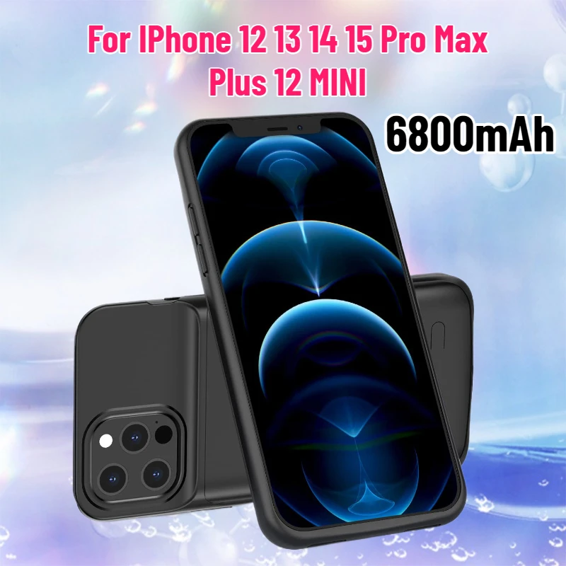 

6800mAh Battery Charger Case for IPhone 12 13 14 15 Pro Max Plus 12 MINI Battery Pack Power Bank External Charging Cover