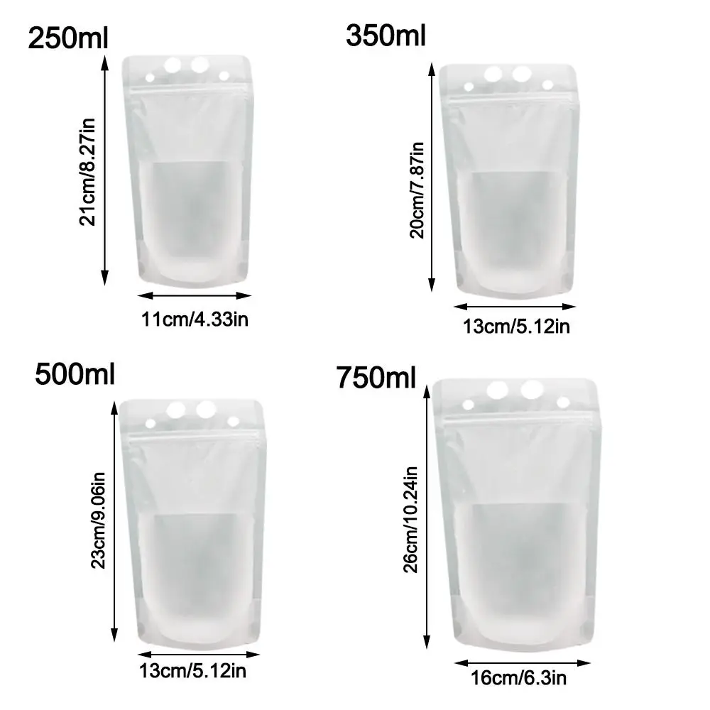 50Pcs Juice Coffee Drinks Kitchen Vertical Seal Pouches Frosted Disposable Reclosable Juice Drinking Bags for Party