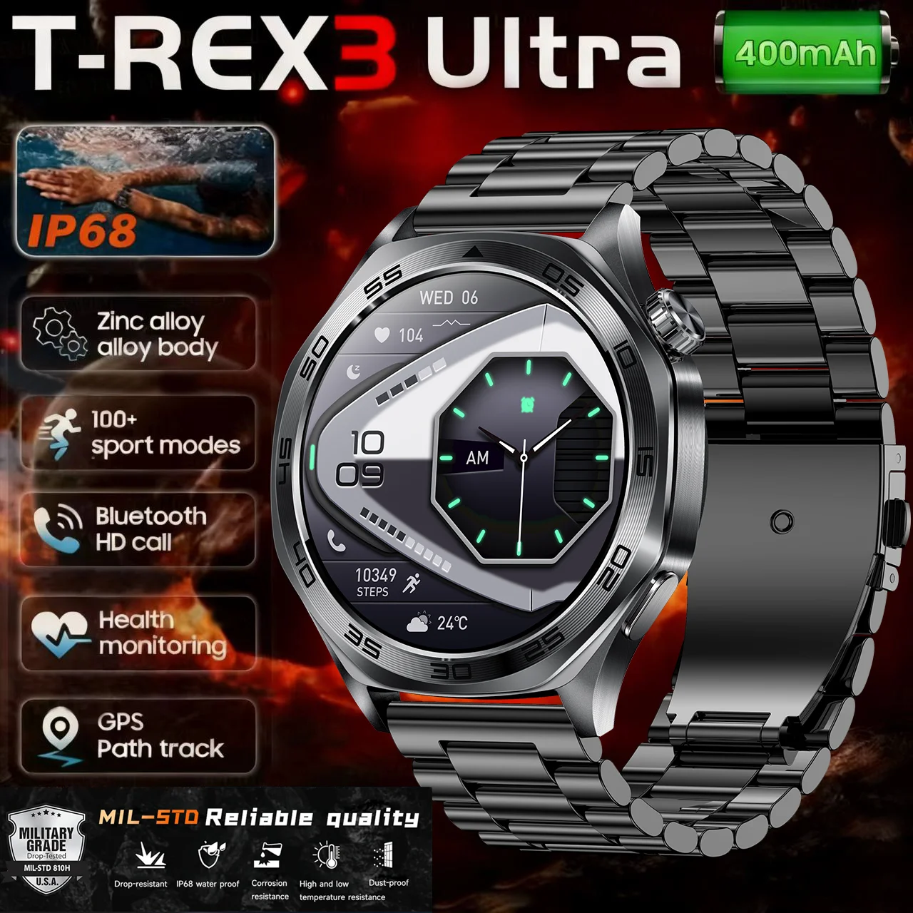 

2025 новые уличные умные мужские часы в стиле милитари, 1,46-дюймовый HD AMOLED-экран с обнаружением сердечного ритма, Bluetooth-вызов, IP68, водонепроницаемые