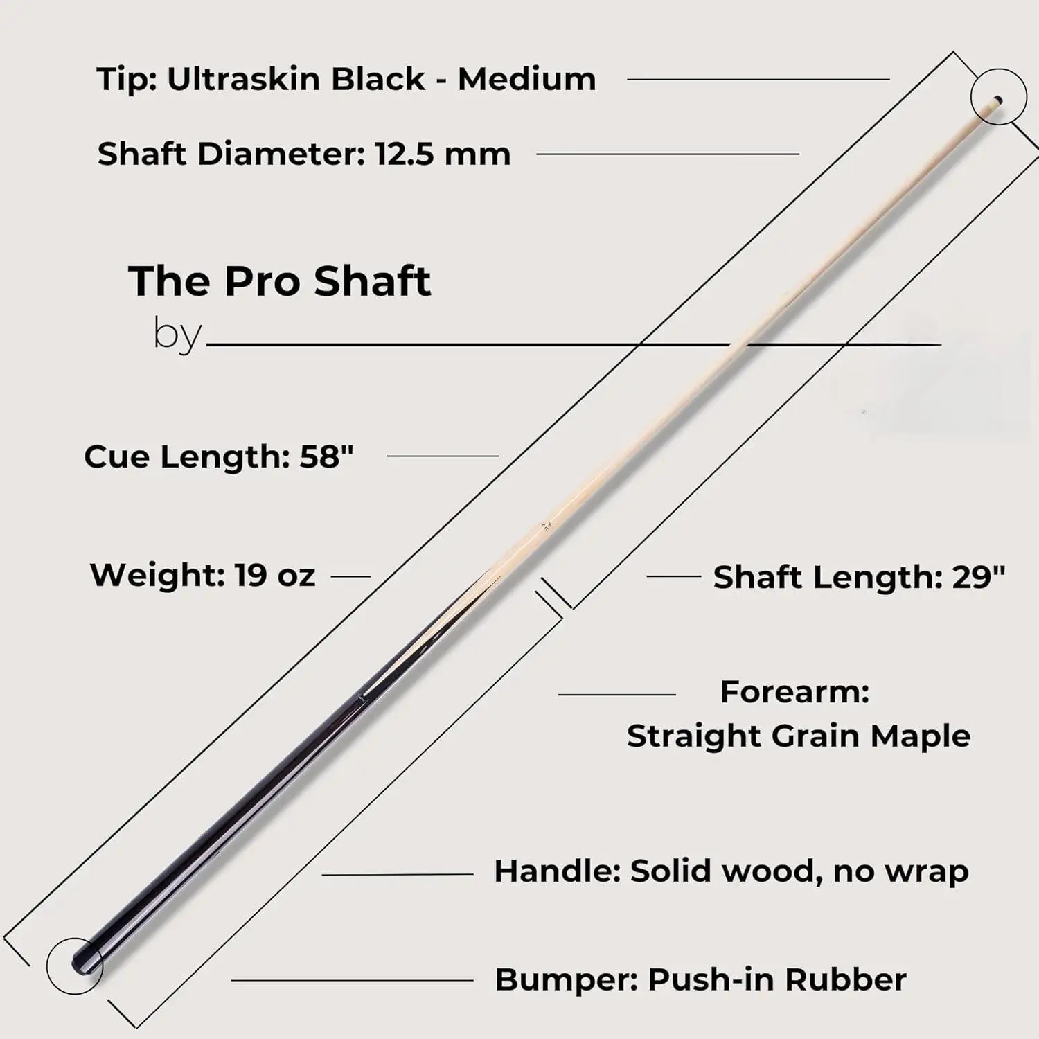 C_Pool Cues - عصا حمام سباحة ملونة من خشب القيقب والأبنوس باللون الأسود مع عمود انحراف منخفض تصميم متوازن للاعبي الهواة والمحترفين