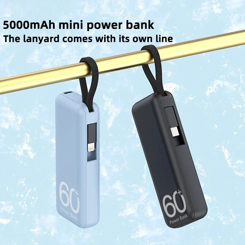 5000mAh Mini Power Bank With Type-C Cable Portable Fast Charging Mobile External Spare Battery Charger for iPhone Samsung Xiaomi