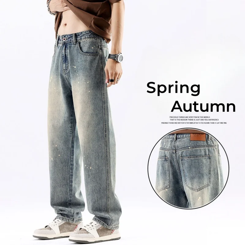 

Fashion Men's Clothing Vintage Jeans Men's Korean Straight Casual Trousers Vintage Baggy Male Denim Pants Streetwear