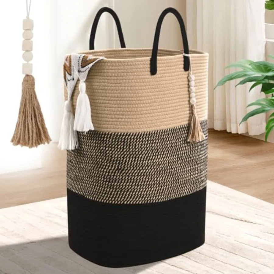 

Woven Laundry Basket for Clothes 100 L Large Rectangle Laundry Hampers Nursery Storage Basket for Toys Tall Dirty Clothes Hampe