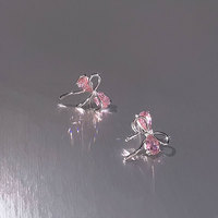 New in 925 Sterling Silver Bow Pink Zircon ​Stud Earrings For Woman Piercing Wedding Luxury Jewelry Best Selling 925 Money