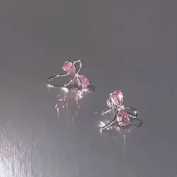 Pendientes de plata de ley 925 para mujer, aretes con lazo de circonita rosa, Piercing de boda, joyería de lujo, 925