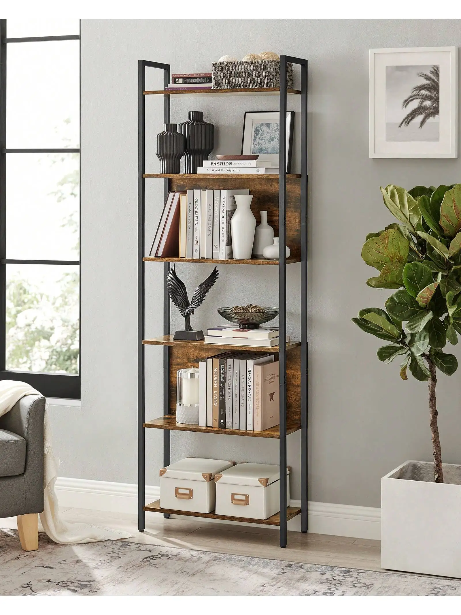 VASAGLE 5-Tier Bookshelf, Storage Rack Shelf