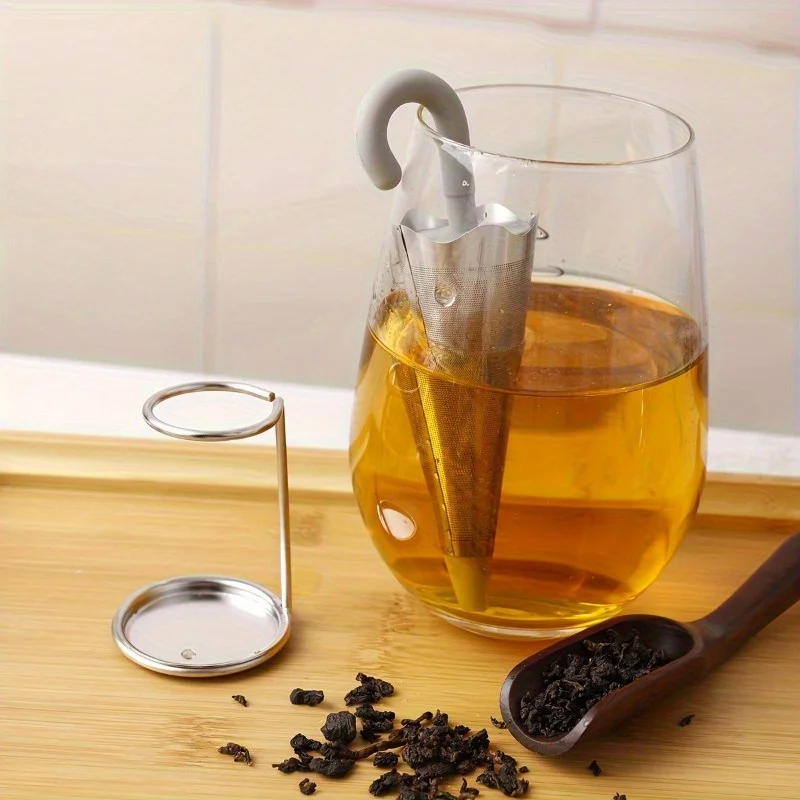 1pc Reusable Umbrella Tea Infuser With Drip Tray For Tea Cups, Mugs And Teapots, Stainless Steel Fine Mesh Tea Strainer view 2
