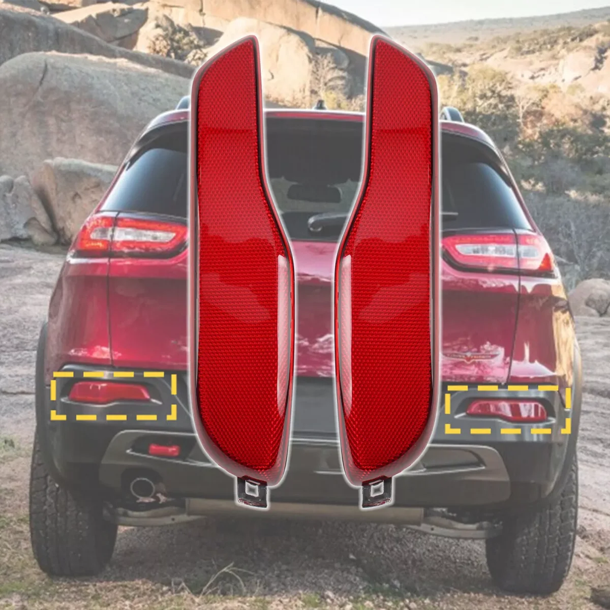 

Left & Right Car Rear Bumper Reflector Tail Light Bars Brake Parking Warning For Jeep Cherokee 2014-2018 68105144AC 68105145AC