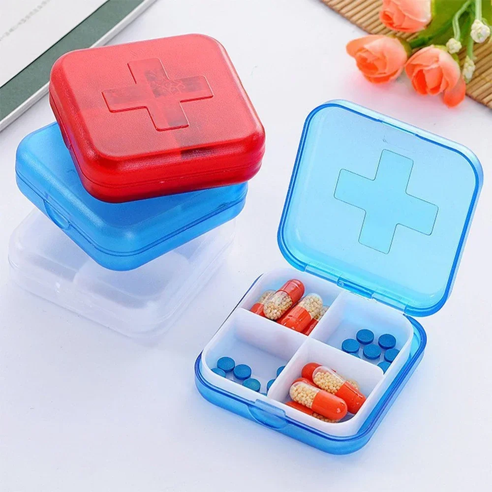 4 Grids Mini Pill Case Medicine Organizer Box with Sealing Lid Portable Pill Container for Travel Outdoor Home Pill Case