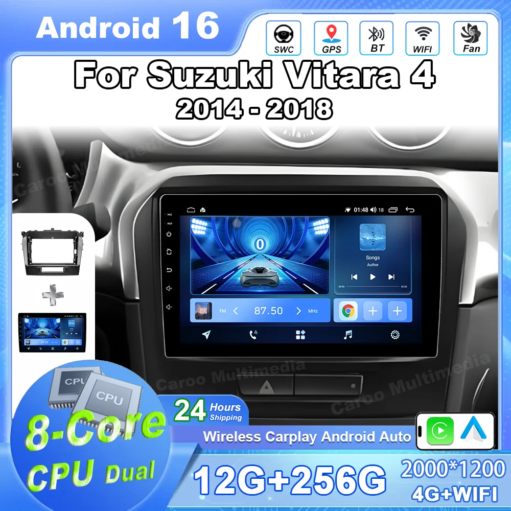 

Android 16 Car DVD Carplay Android Auto For Suzuki Vitara 4 2014 - 2018 Auto Radio Stereo GPS Navigation Multimedia Player QLED