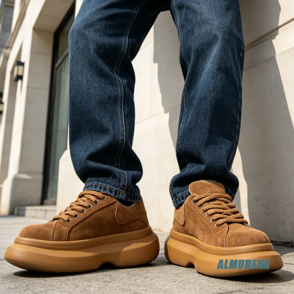 Street Style Men's Low-Top Suede Sneakers Chunky Thick Platform Lace-Up Casual Shoes Daily Commute Outdoor Walking Trendy Shoes