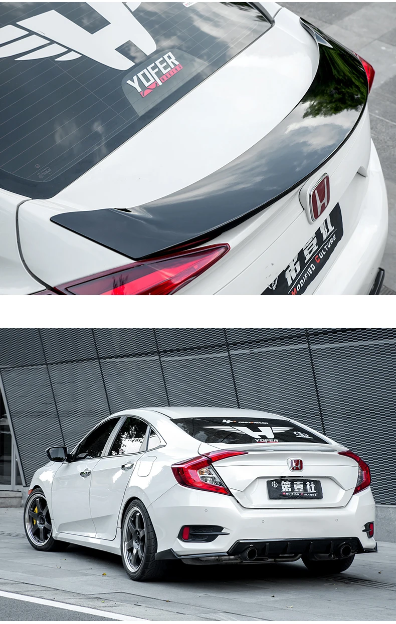 Trunk Spoiler Carbon Surface Rear Ducktail No Light Spoiler For Honda Civic Sedan 2016 17 18 19 20