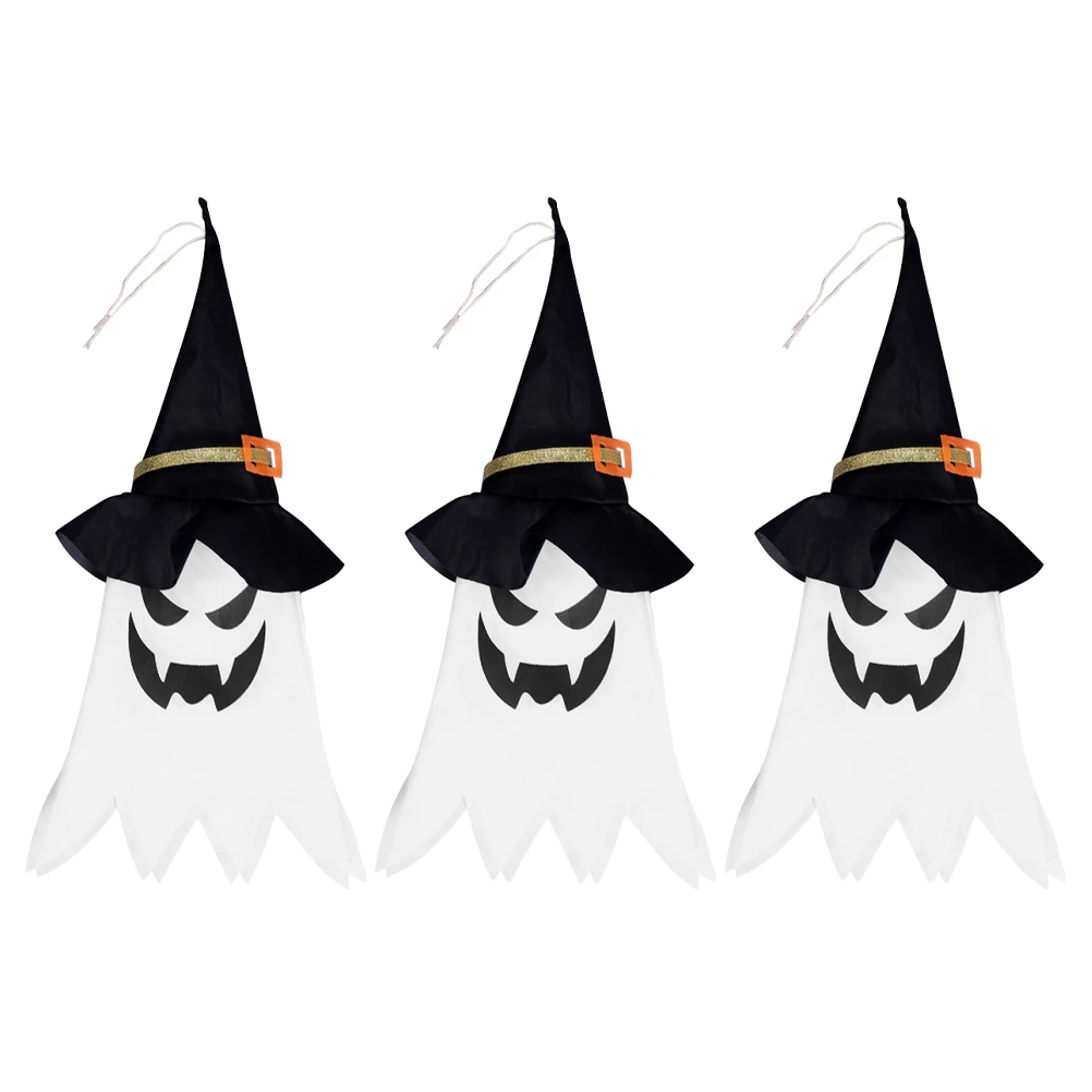 

3 Pcs Ghosts Halloween Decorations Wizard's Hat Color Light LED Decors Glowing Witch