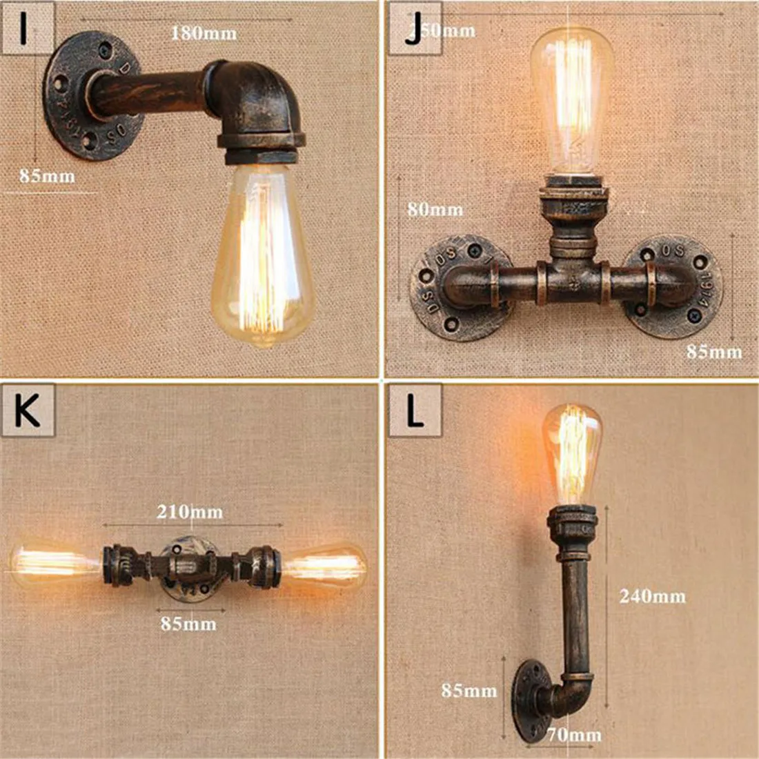 Loft Industrial Wall Light Iron Rust Water Pipe Retro Wall Lamp Vintage E27 Sconce Lights Home Lighting Fixtures Lustres Luz