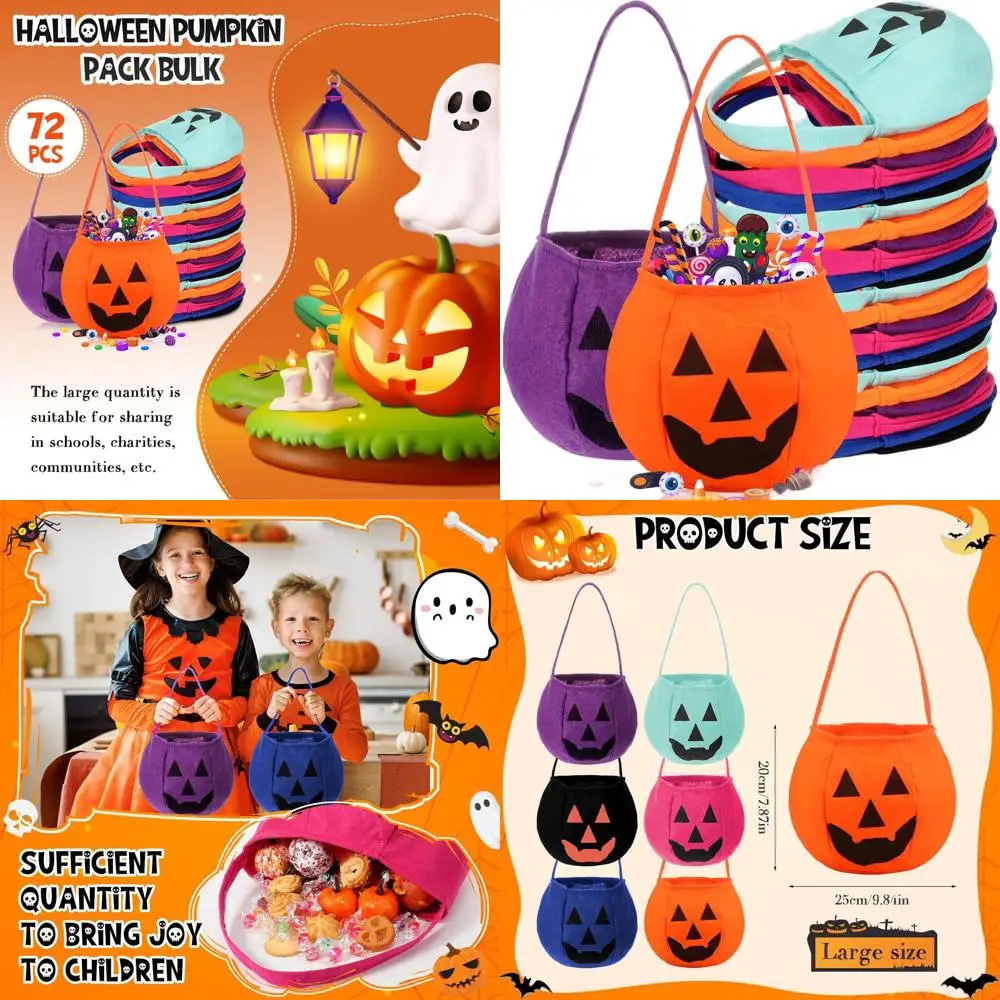 

72 Pack Multicolored Halloween Pumpkin Candy Bags for Treats, Party Favors, and Costume Gifts