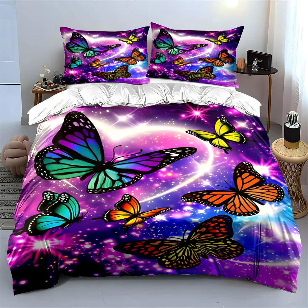 Colorful Butterfly Decor Set Multiple sizes kid's and adults' bedroom Exquisite 3PC bedding set, gift
