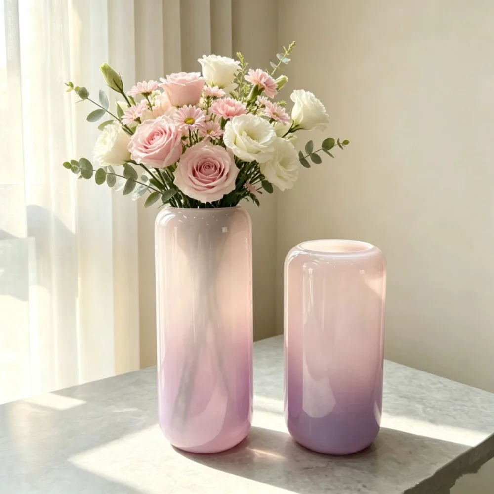Multicolor Gradient Glass Vase Set Hand‑Blown Cylinder Hydroponic Flower Container for Dining Table Centerpiece