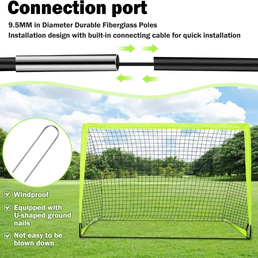 Soccer Goal - Set of 2 Nets, 6x4 ft Pop Up for Backyard Training Equipment with Ladder, and Cones Kids Youth Outdoor Game Toys