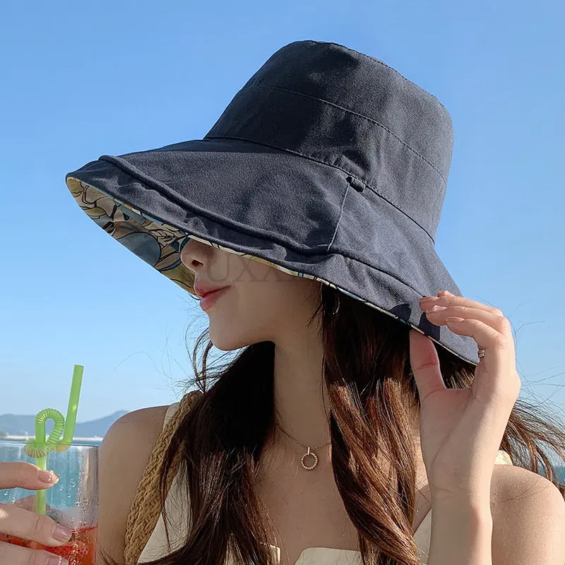 Summer Hats For Women Bucket Hat Double Sided Breathable Sun Hat Cotton Fisherman Cap Female Outdoor Sunshade