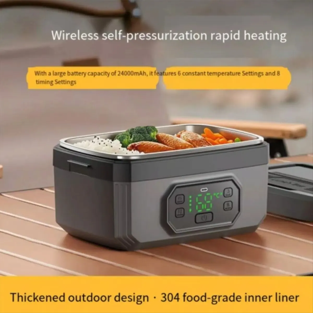 Kotak Makan Siang Portabel yang Dapat Diisi Ulang, Pemanas Nirkabel, Kotak Bento Tanpa Air, Kantor Pelajar, Penyimpanan Daya, Luar Ruangan