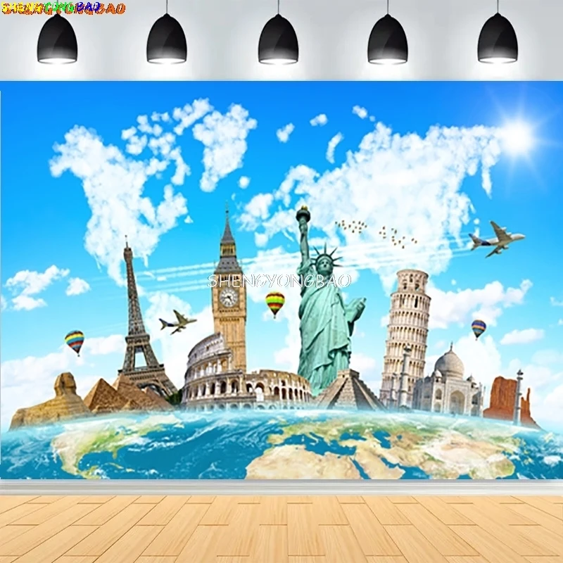 السفر حول العالم متصل خلفيات للتصوير الفوتوغرافي FWorld amous معالم عيد ميلاد الطفل صورة خلفية HQ-03