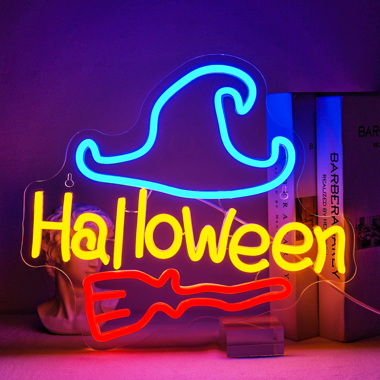 

Halloween Dimmable Led Light Up Sign Room Decoration Neon Sign Witch Hat Broom Neon Light Wall Sign For Party Home Bar Club Sign