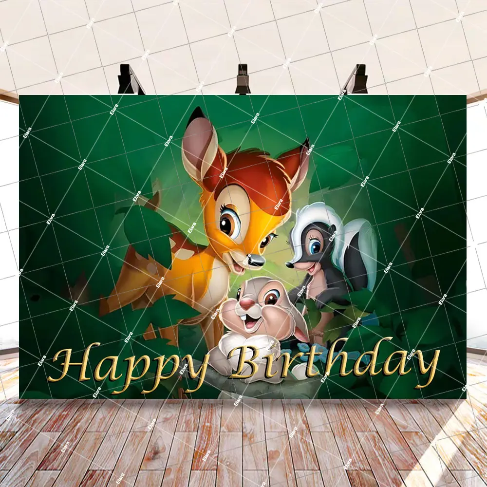 الكرتون بامبي غابة الغزلان الحيوان التصوير خلفية لحديثي الولادة استحمام الطفل 1st حفلة عيد ميلاد ديكور مخصص راية الدعائم