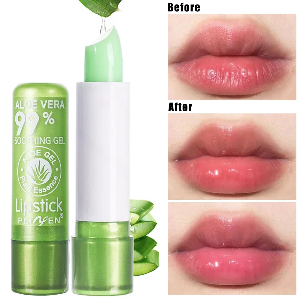 1pcs กันน้ําเปลี่ยนสีลิปสติก Long Lasting ไม่ง่ายที่จะจางหาย Aloe Vera ลิปสติก Moisturizing สี Nourishing Lip Balm