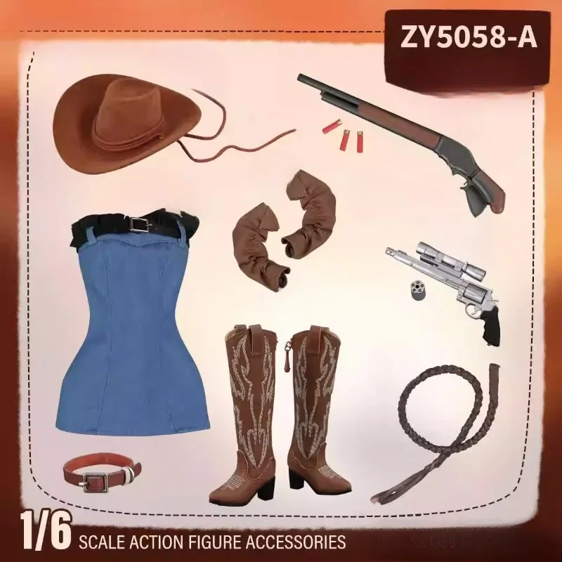 ZYTOYS ZY5058 1/6 Scale Female Soldie Hat Hip-covering Skirt Western Cowboy Set Clothes Model for 12'' Action Figures Body