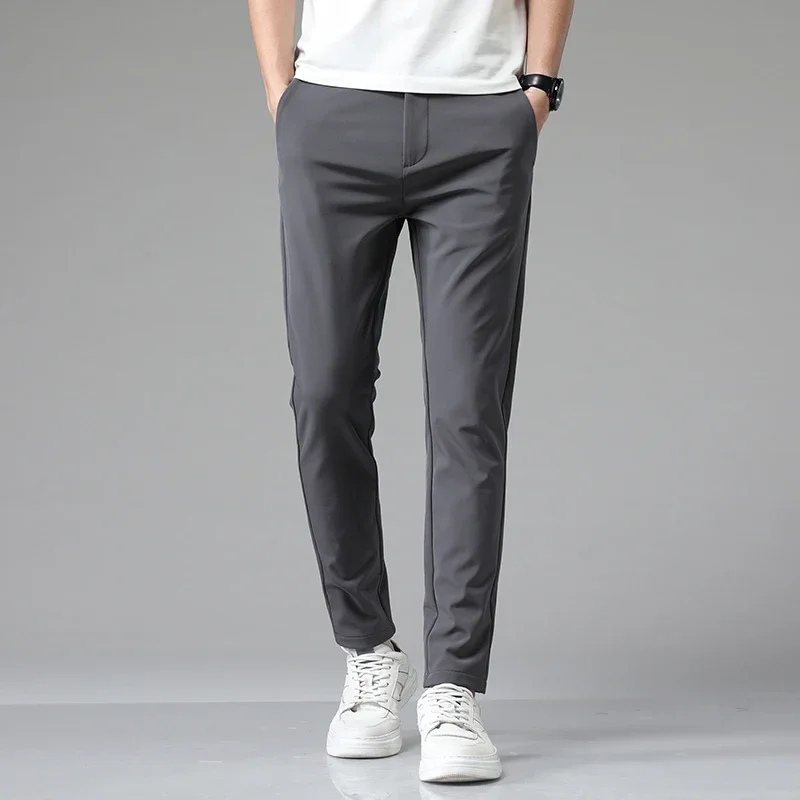 Summer Thin Business Stretch Slim Fit Elastic Waist Men\'s Casual Pants Jogger Korean Classic Blue Black Gray Brand Trousers Male