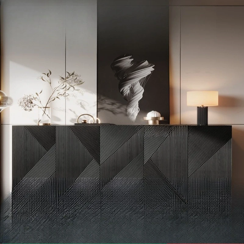 

walnut dining side cabinet, Italian-style black antique storage cabinet, villa entrance cabinet