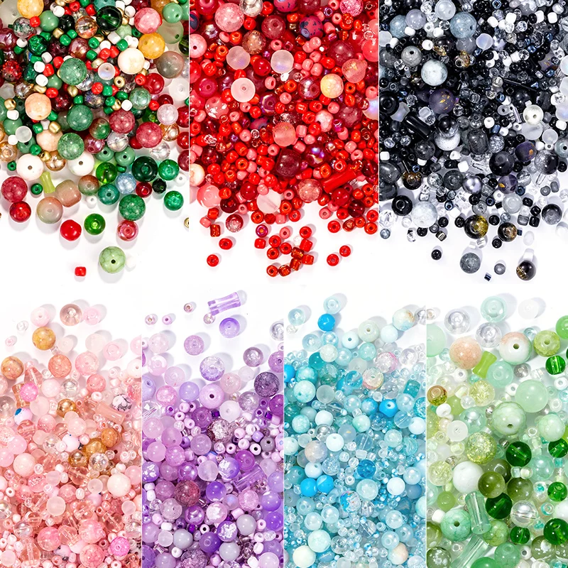 50g Assorted Glass Beads Colourful Round Loose Beads DIY Lamp Work Beads for Bracelets and Necklaces Jewelry Making Supplies
