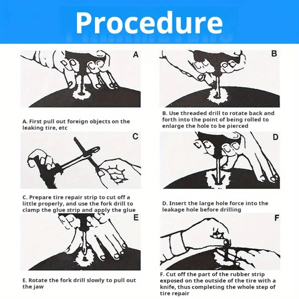 Durable Wear-Resistant Tubeless Tire Repair Kit Fast Puncture Fix with Rubber Strips, Universal for Cars, Motorcycles & Bicycles