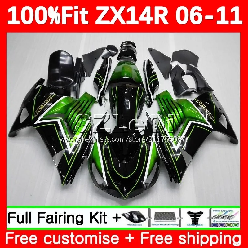 Kit For KAWASAKI NINJA ZX 14R ZX-14R ZX14R 06 07 08 09 10 11 Green black 117No.9 ZZR1400 2006 2007 2008 2009 2010 2011 Fairing