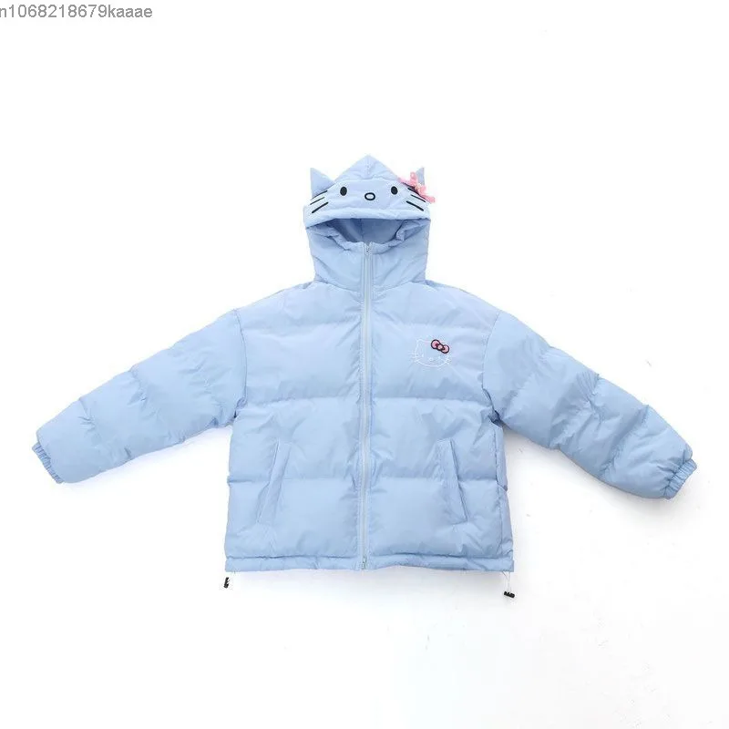 Sanrio Hello Kitty Sweet Cute Embroidered Cotton Coat For Women Winter New Trendy Casual Versatile Jacket Thick Warm Hooded Coat