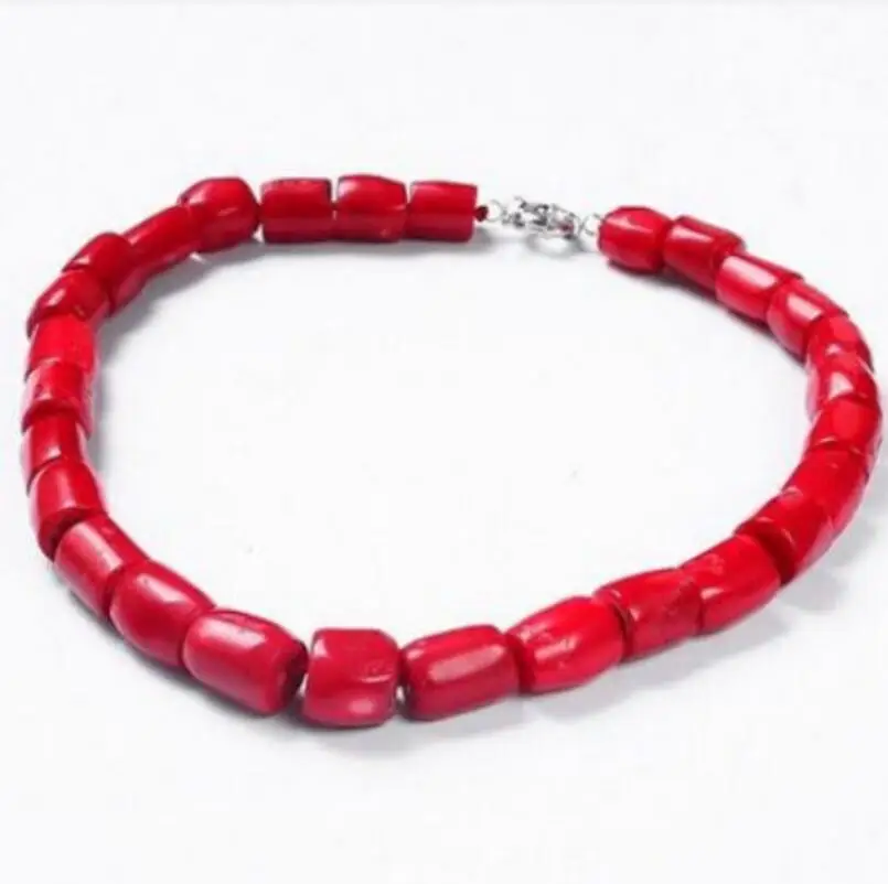 

Jewelry 18''Genuine Nature High Quality Column Red Coral Bead Princess Necklace