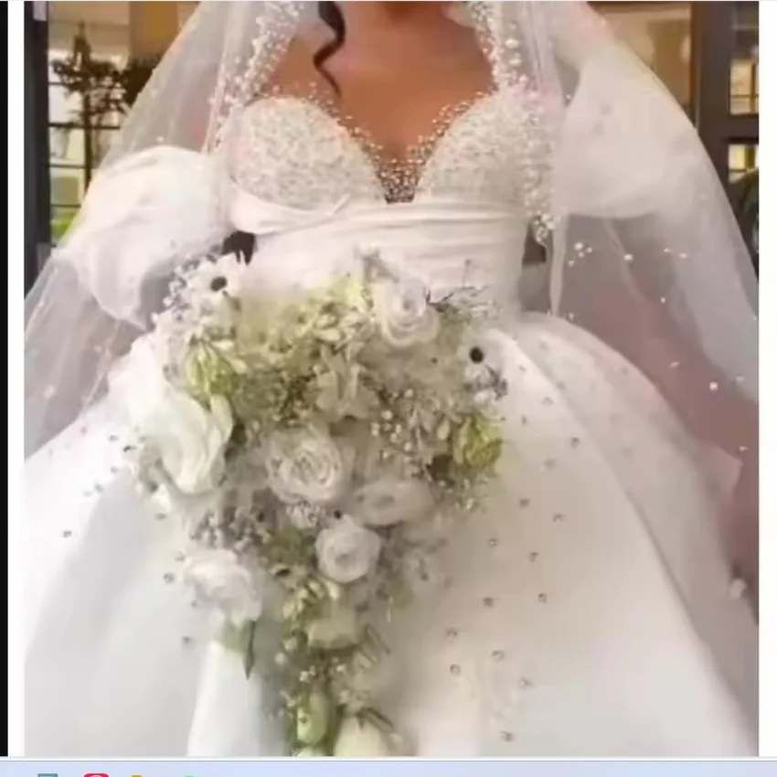 

Customized Off the Shoulder Sparkly Beads Crystals Wedding Dress Vestido De Noiva African Plus Size Ballgown Bridal Gown