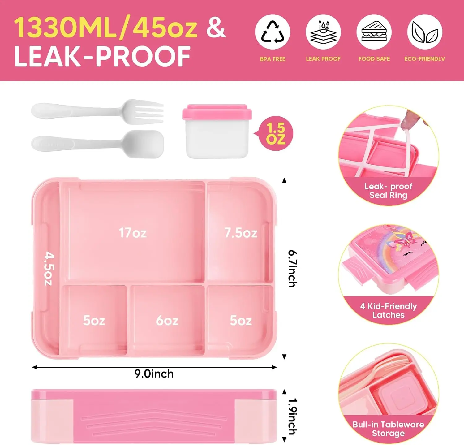 Children‘s Lunch Box Unicorn Bento Lunch Box With Thermal Lunch Bag Kids Leakproof Food Container For Travel Back To School view 3