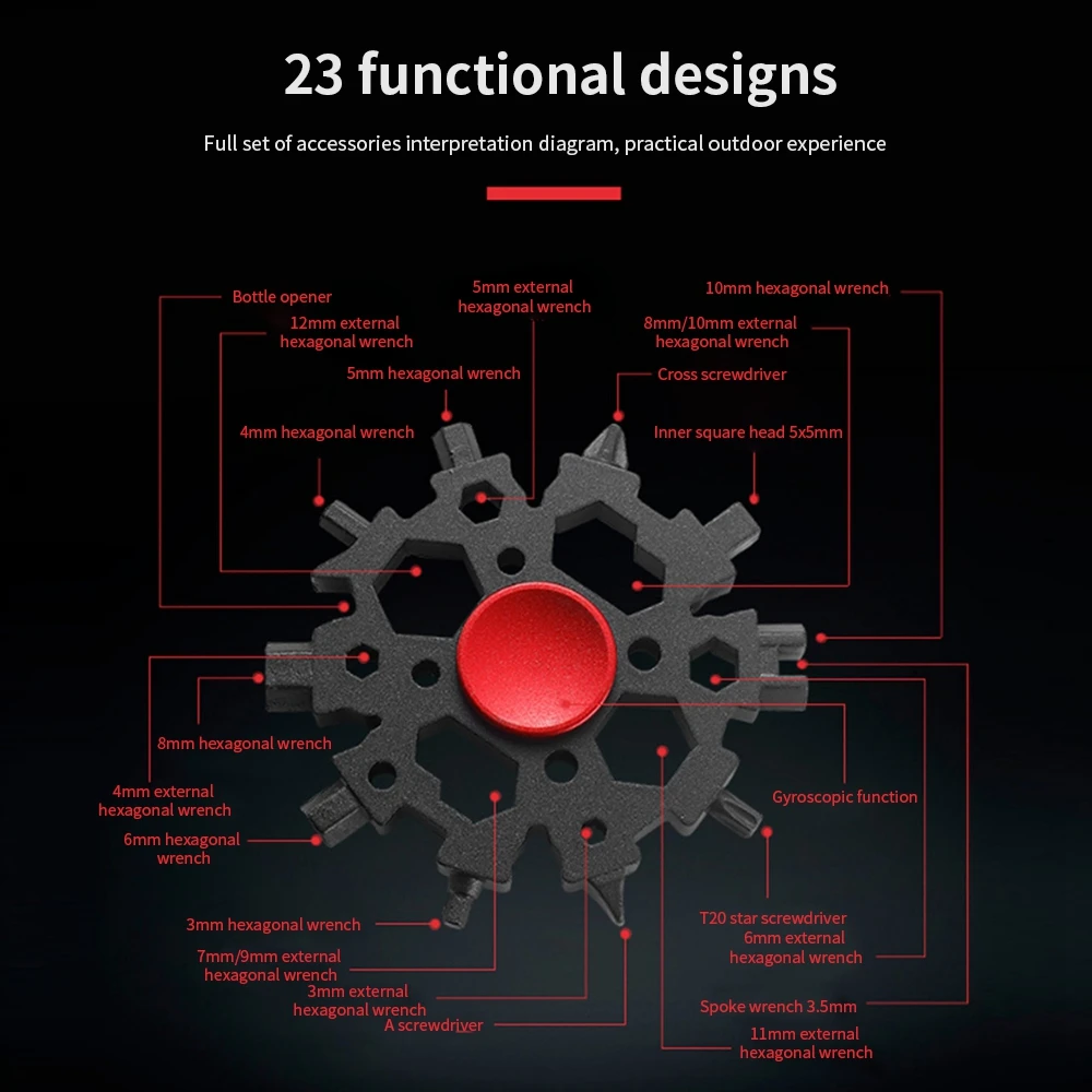 Multifunctional 23 In 1 Snowflake Wrench Tool Portable Stainless Steel Creative Outdoor Bicycle Repair Tool Open A Bottle Gift