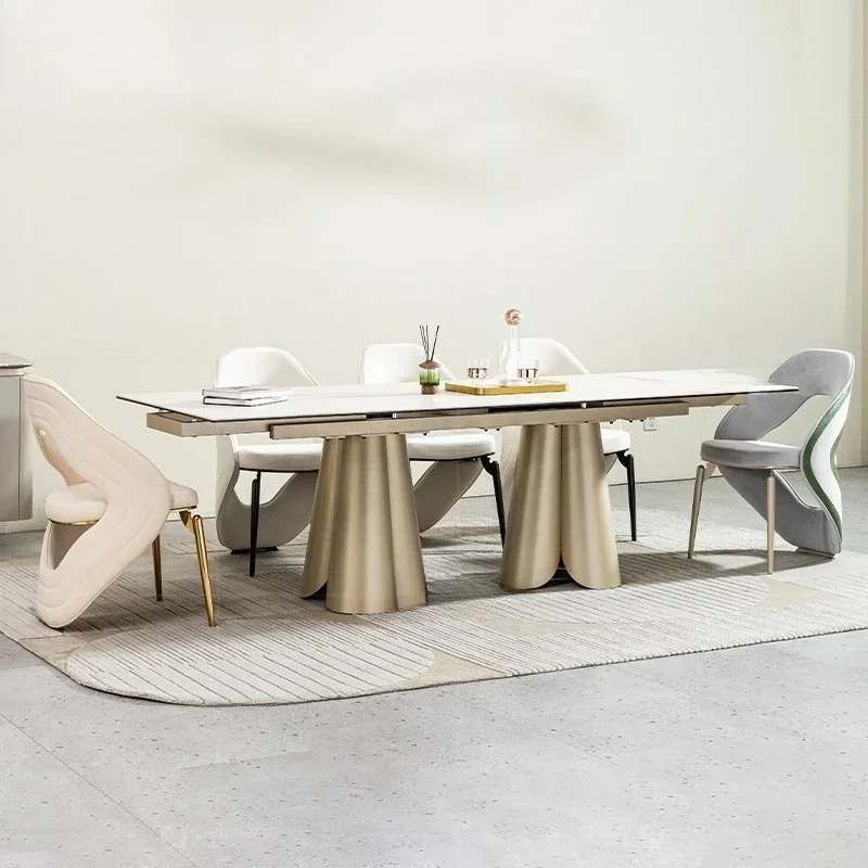 Light luxury rock slab retractable dining table, home high-end modern simple small apartment, high-end