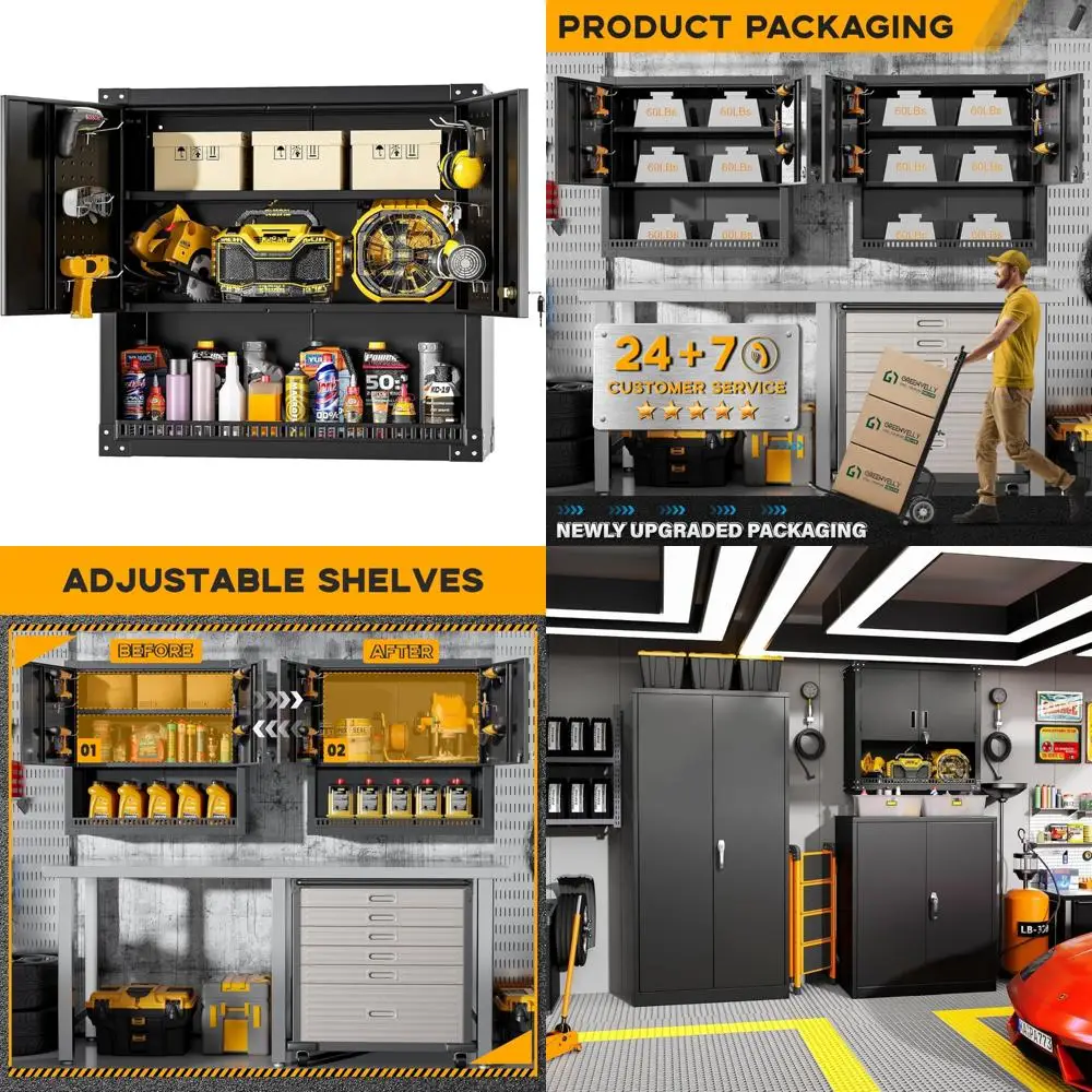 

Lockable Metal Garage Wall Cabinet with Adjustable Shelf and Pegboard Storage Solution