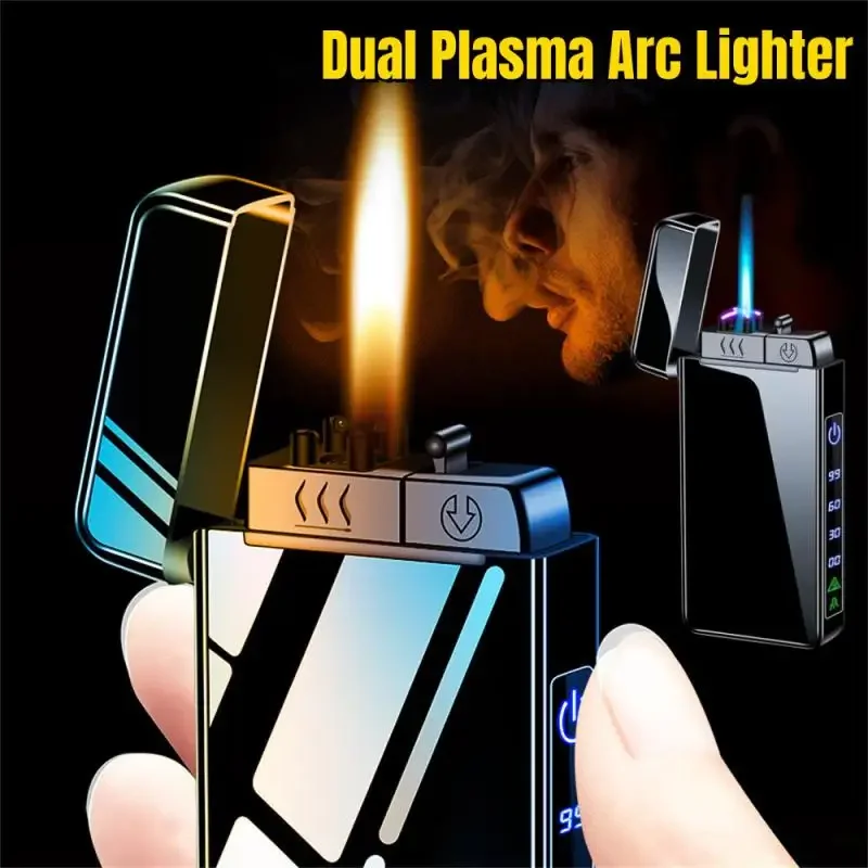 2024 New Metal USB Windproof Lighter Jet Dual Plasma Arc Lighter Gas Electric Rechargeable Lighter Does Not Contain Gas