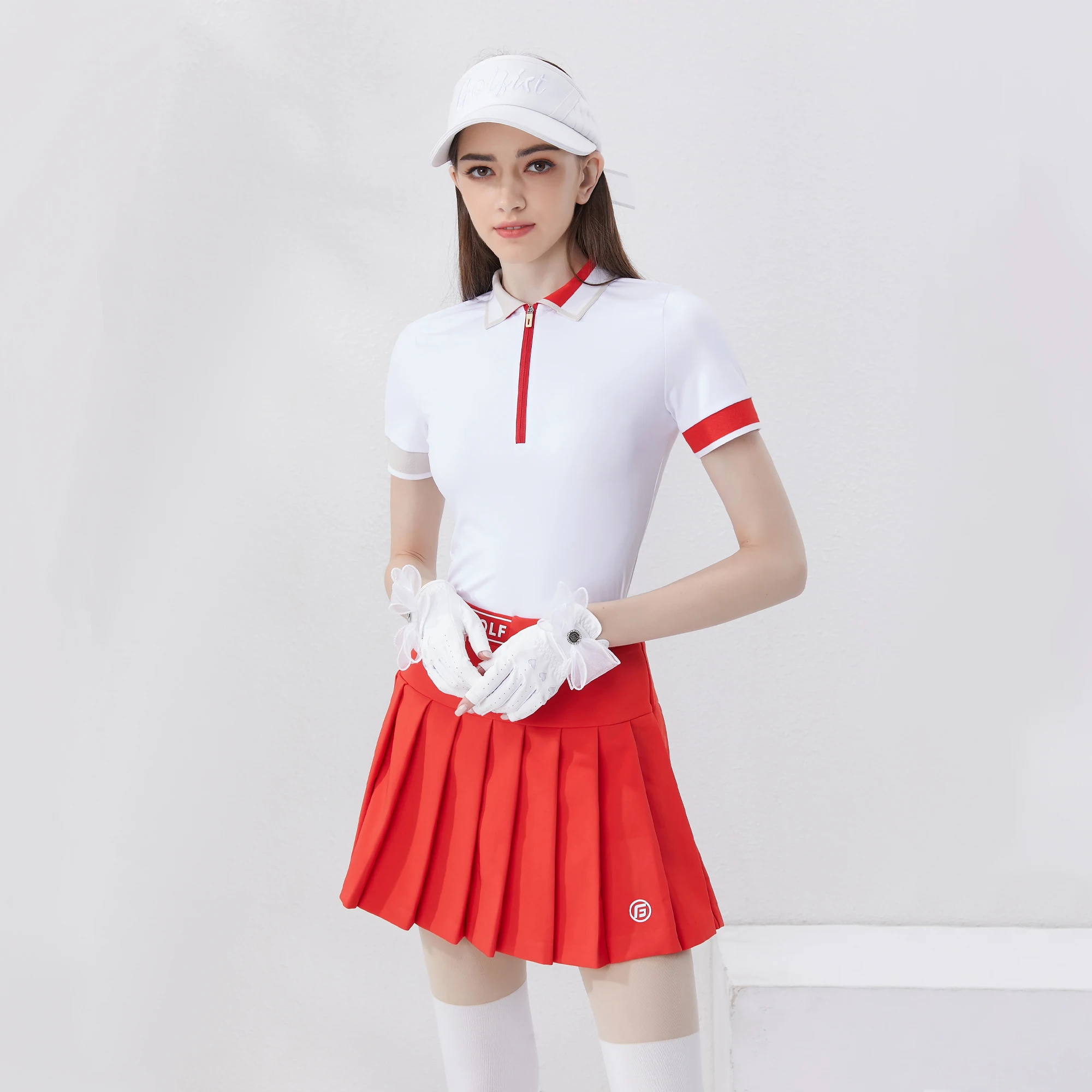 Golfista Golf Damska letnia koszulka polo z zamkiem błyskawicznym Slim Fit Rozciągliwa, szybkoschnąca damska koszulka tenisowa Plisowana spódnica