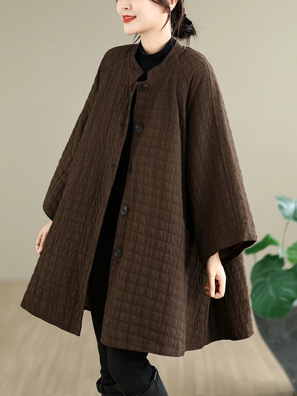 Authentic Autumn Winter Oversized Pure Color Cotton Jacket Medium Length Coat Women's Thickened Outdoor Commute Style Cardigan