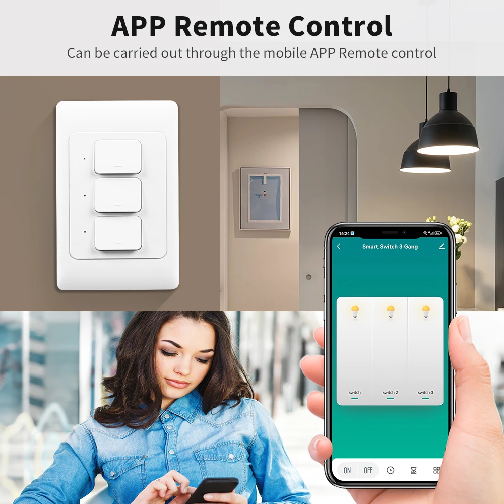 Tuya WiFi Push Smart Switch Button Wall Light Switches 1/2/3gang No Neutral Wire Required Switch Wireless Control Alexa Google