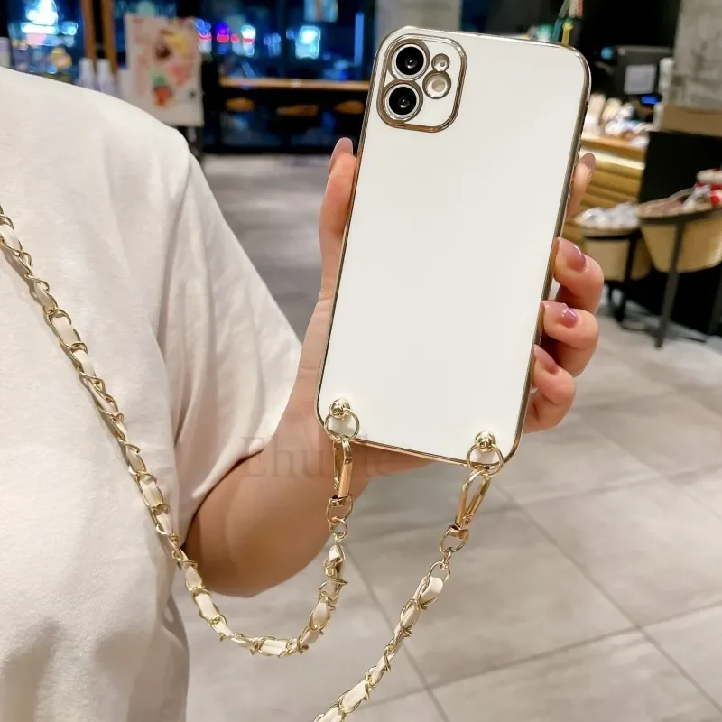 

Luxury Crossbody Lanyard Strap Case For OPPO Reno 11 10 7 8 6 A58 A38 A96 A57 A76 A36 A74 A95 A94 PU Leather Chain Plating Cover