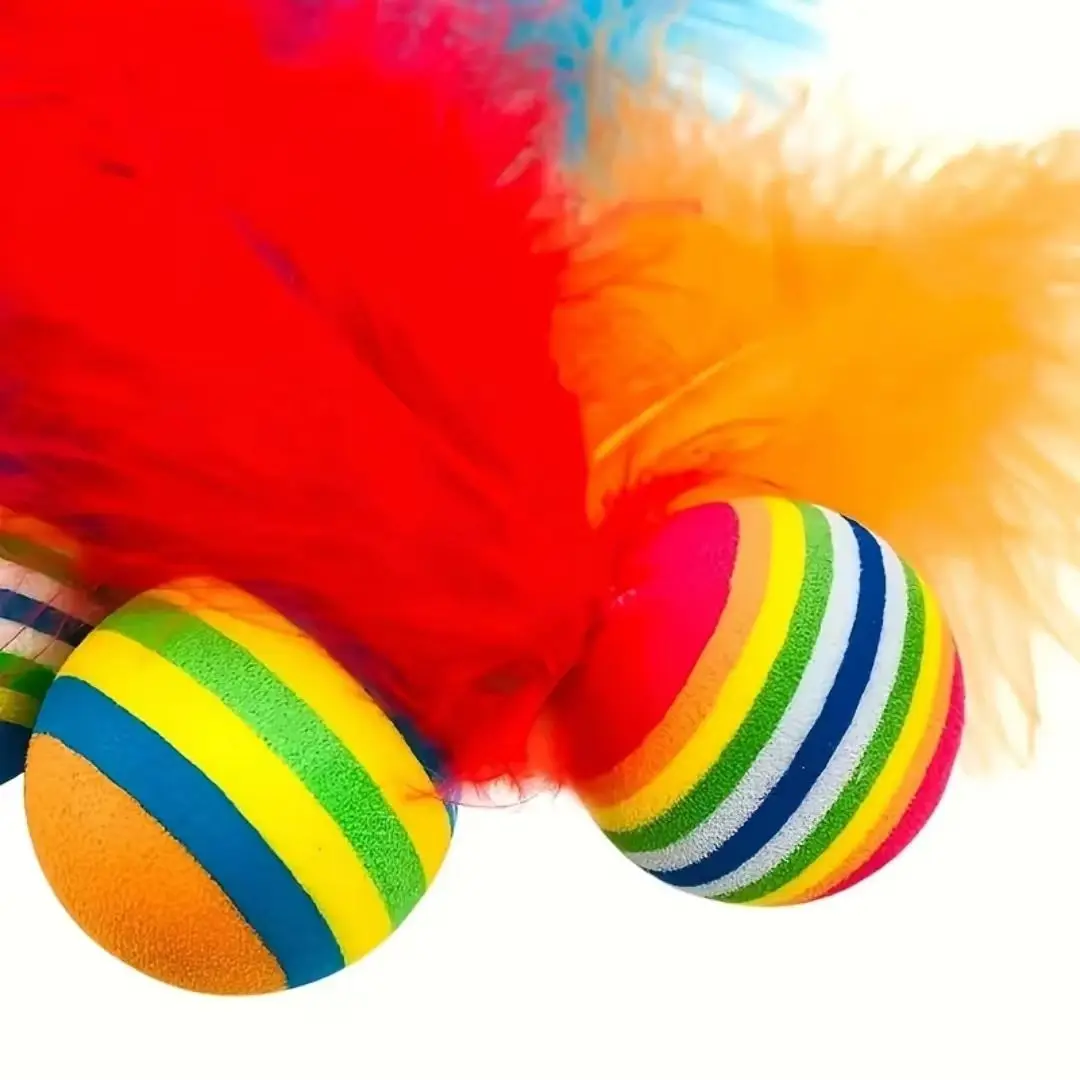 3/5/10 Stück, verschiedene Farben, kaubare, interaktive Katzenspielbälle, faszinierend und unterhaltsam, langlebig, zum Fangen, zum Spielen und für das Jagdtraining, mit künstlichen Federn, geräuschlos, zum Schießen und Verfolgen, verhindert Langeweile und zerstörerisches Verhalten, geeignet für Katzen im Innenbereich. – Detail 5