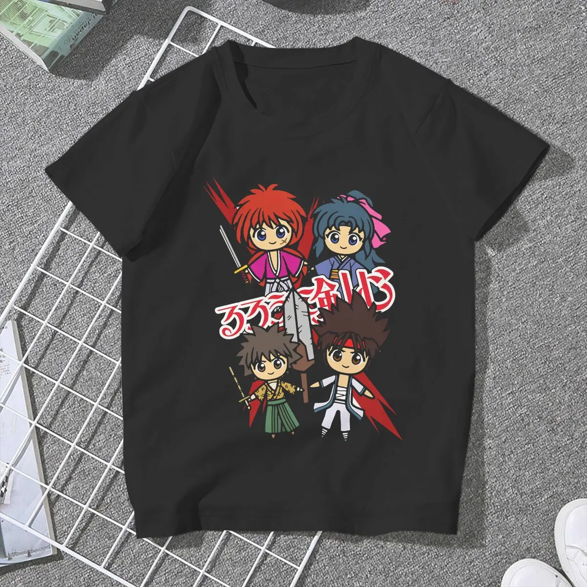 Women's Chibi Samurai X Classic T Shirt Rurouni Kenshin Manga Tops Humorous Short Sleeve Round Neck Tees Adult T-Shirts