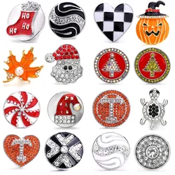 5pcs/lot New Christmas Snap Jewelry Pumpkin Snowman Tree Snowflake Flower 18mm Metal Snap Buttons Fit Snap Button Bracelet Gift