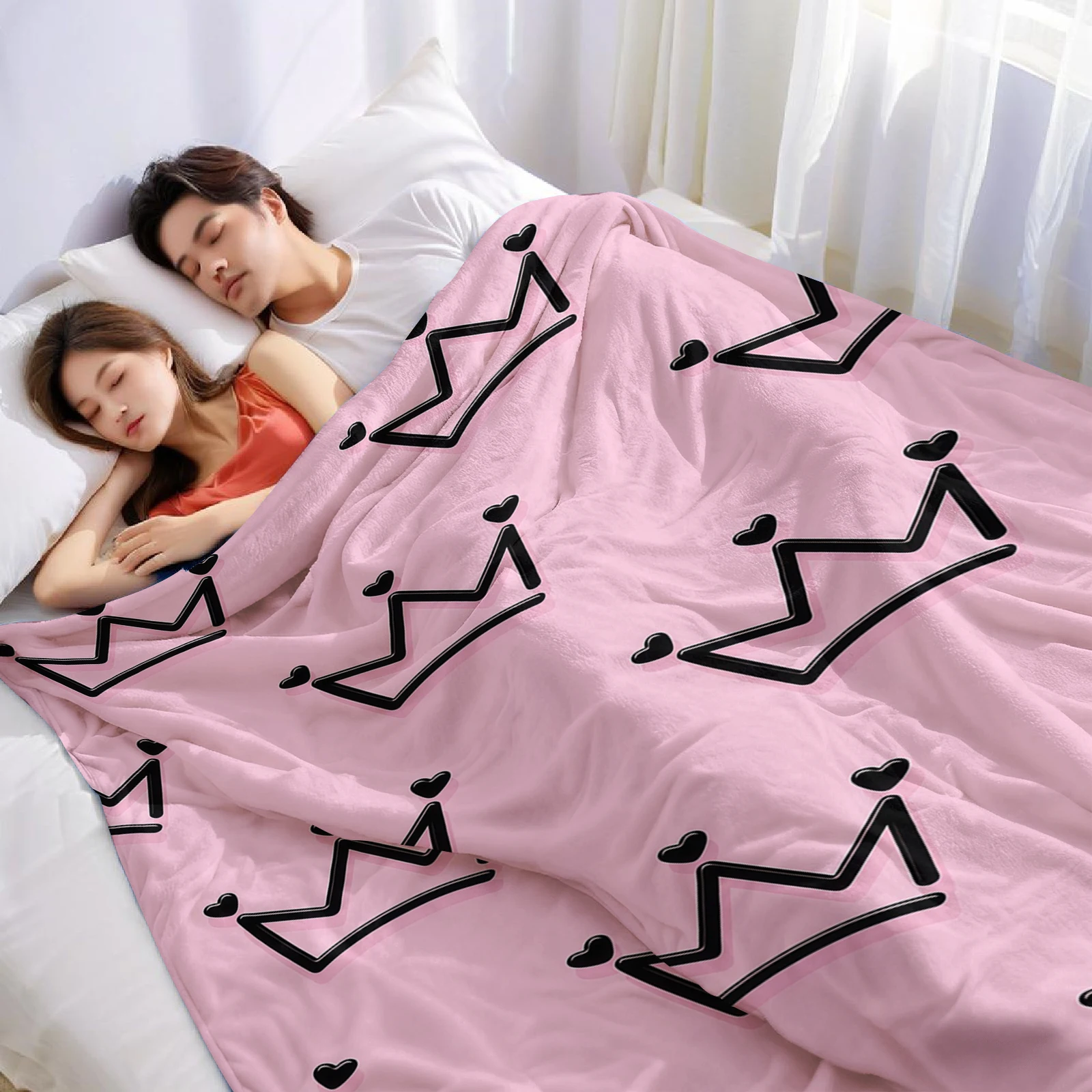 Heart Crown Lightweight Microfiber Soft Christmas Fleece Blanket Warm Cozy Throw for Bed Sofa Office Travel All Season